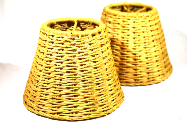 Pair of Natural Wicker Rattan Clip-on Lamp Shades 5 1/2" diam, 4 1/2" tall - Image 3