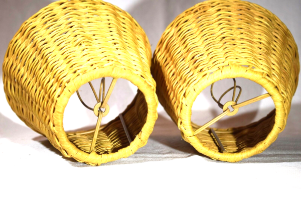 Pair of Natural Wicker Rattan Clip-on Lamp Shades 5 1/2" diam, 4 1/2" tall - Image 4