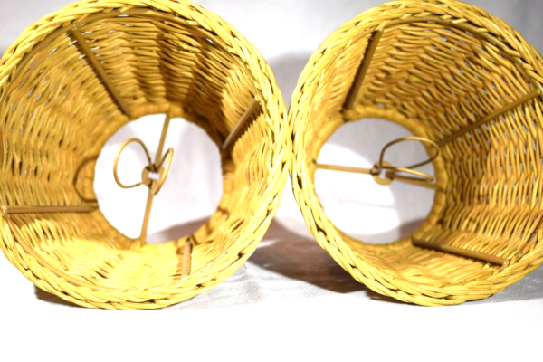 Pair of Natural Wicker Rattan Clip-on Lamp Shades 5 1/2" diam, 4 1/2" tall - Image 5