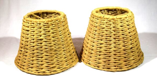 Pair of Natural Wicker Rattan Clip-on Lamp Shades 5 1/2" diam, 4 1/2" tall