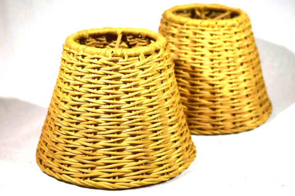 Pair of Natural Wicker Rattan Clip-on Lamp Shades 5 1/2" diam, 4 1/2" tall - Image 2