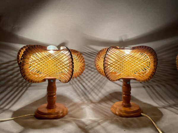 Pair of vintage wood table lamps rattan lamp shade wooden lamp base wicker - Image 4