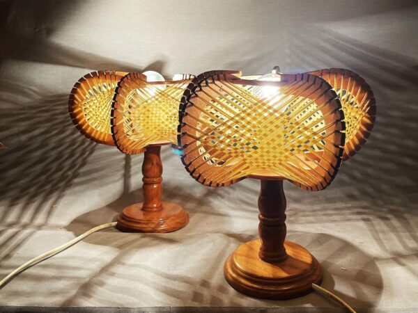 Pair of vintage wood table lamps rattan lamp shade wooden lamp base wicker - Image 5