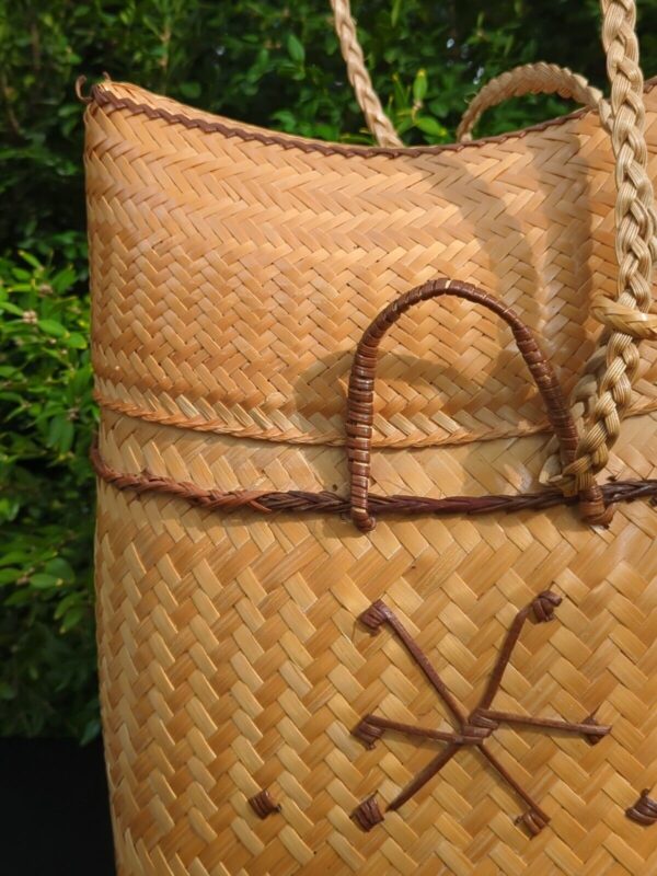 Pasiking Handmade Woven Bag Backpack Vintage Basket Tan Bamboo With Lid BOHO - Image 3