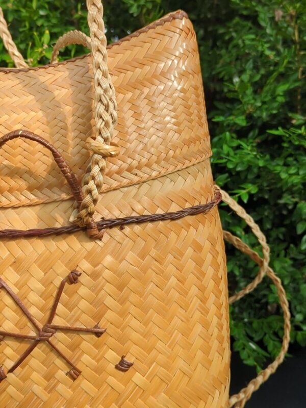 Pasiking Handmade Woven Bag Backpack Vintage Basket Tan Bamboo With Lid BOHO - Image 4