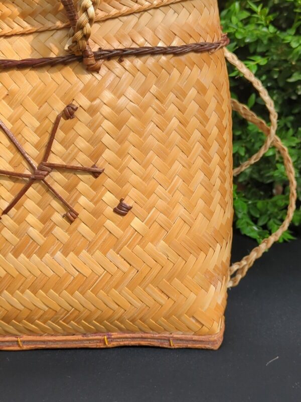 Pasiking Handmade Woven Bag Backpack Vintage Basket Tan Bamboo With Lid BOHO - Image 5