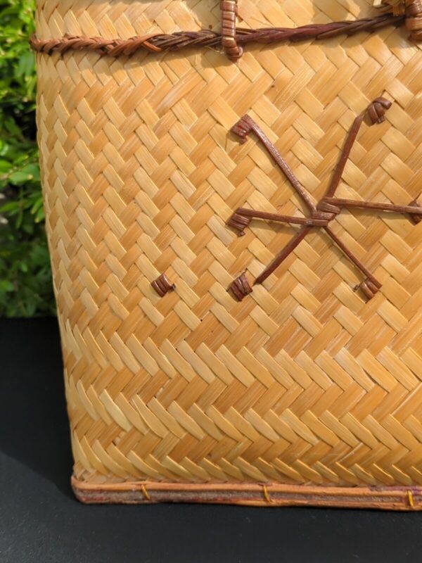 Pasiking Handmade Woven Bag Backpack Vintage Basket Tan Bamboo With Lid BOHO - Image 6