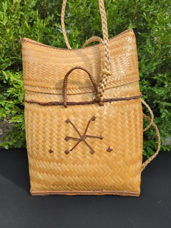 Pasiking Handmade Woven Bag Backpack Vintage Basket Tan Bamboo With Lid BOHO