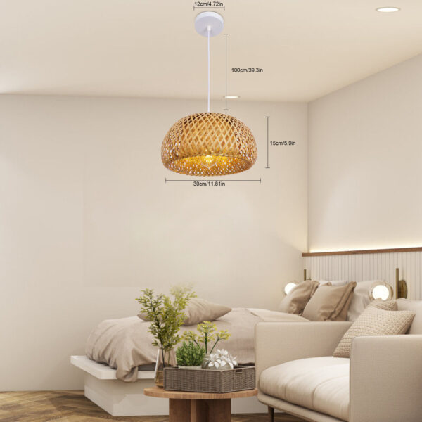 Pendant Light Hanging Ceiling Lamp Fixture Vintage Bamboo Wicker Rattan Shade - Image 5