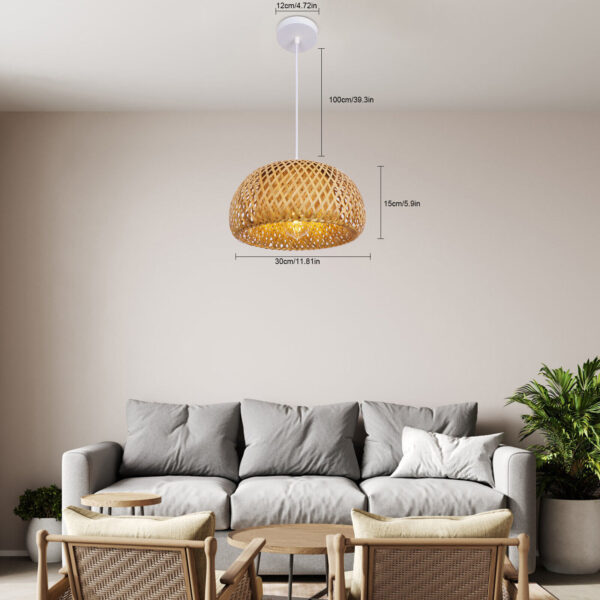 Pendant Light Hanging Ceiling Lamp Fixture Vintage Bamboo Wicker Rattan Shade - Image 6