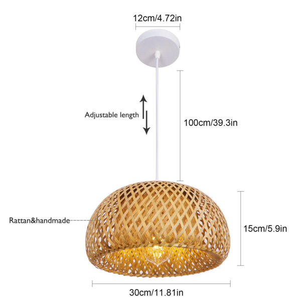 Pendant Light Hanging Ceiling Lamp Fixture Vintage Bamboo Wicker Rattan Shade - Image 2