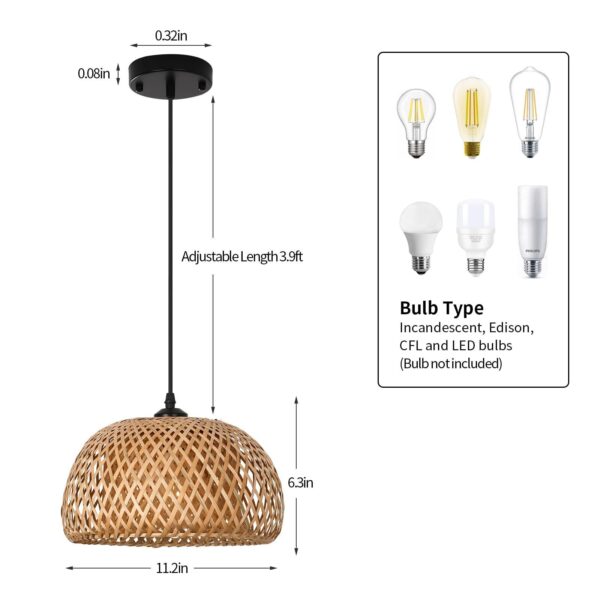 Pendant Light, Rattan Pendant Light Boho Light Fixtures Ceiling Hanging, Bamb... - Image 2