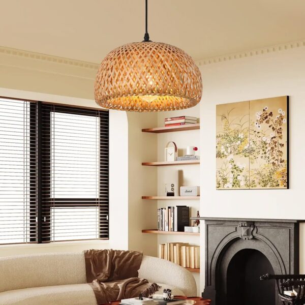 Pendant Light, Rattan Pendant Light Boho Light Fixtures Ceiling Hanging, Bamb... - Image 3