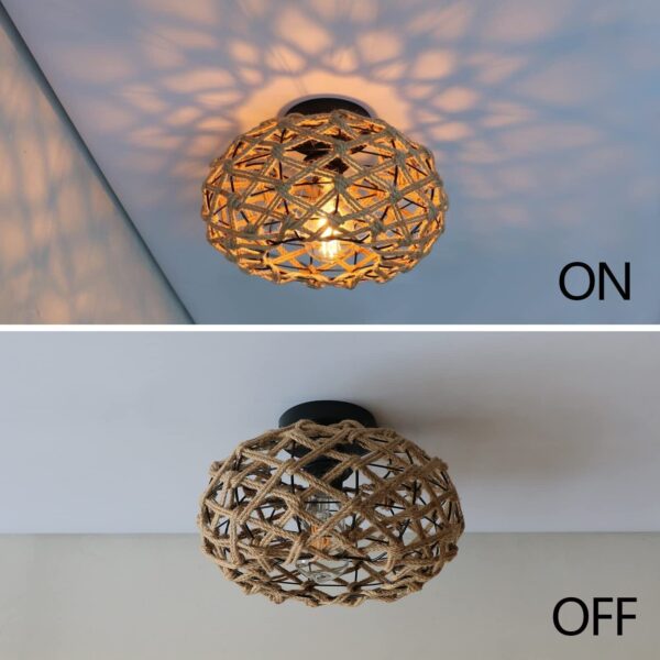 Pendtlit Hand-Woven Rattan Flush Mount Ceiling Light Retro Rustic Boho Coasta... - Image 4