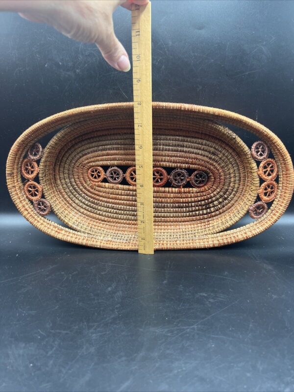 Pine Needle Basket Tray 15”X 8”X2.5” Woven Orange Country Boho Grannycore - Image 3