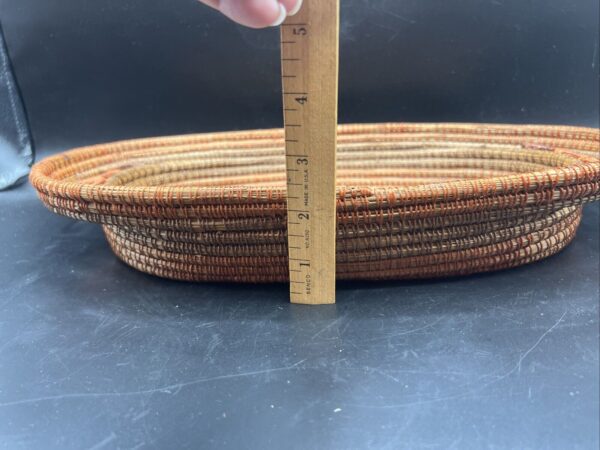 Pine Needle Basket Tray 15”X 8”X2.5” Woven Orange Country Boho Grannycore - Image 4