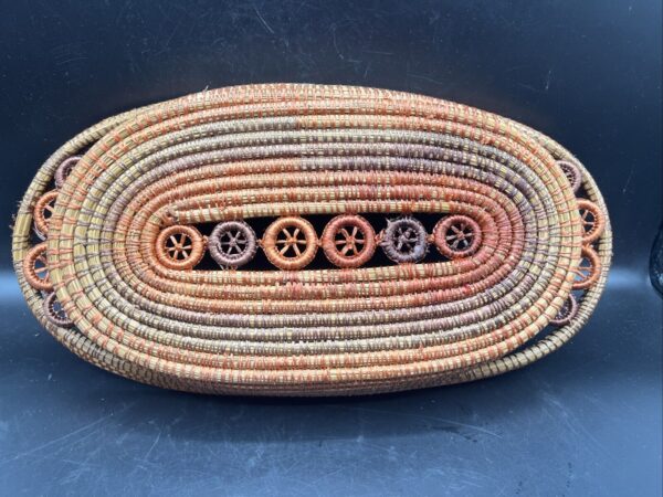 Pine Needle Basket Tray 15”X 8”X2.5” Woven Orange Country Boho Grannycore - Image 5