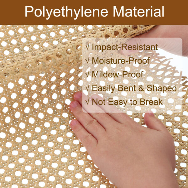 Plastic Rattan Webbing Roll 24" x 5ft Woven Open Mesh Rattan Sheet, Wooden - Image 3