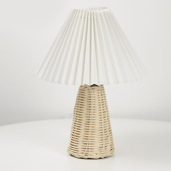 Pleated Table Lamp Bedside Night Lamp with Rattan Base Vintage Style Soft Warm - Image 6