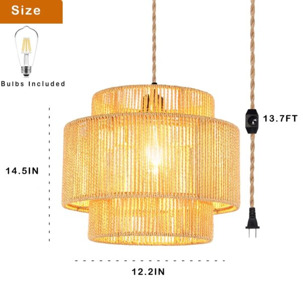 Plug in Pendant Light Hanging Lights with Plug in Cord Hanging Lamp Boho Ratt... - Image 5