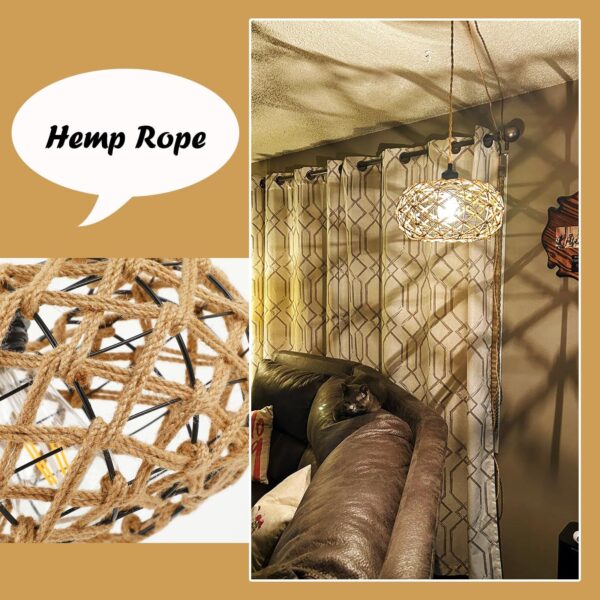 Plug in Pendant Light Rattan Hanging Lights with Plug in Cord 15ft Boho Hangi... - Image 3