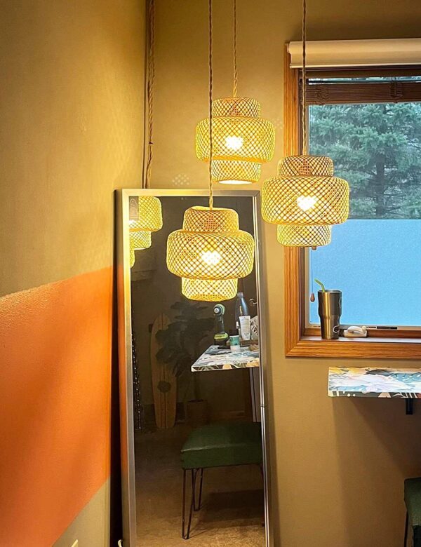 Plug in Pendant Light Rattan Hanging Lights with Plug in Cord Bamboo Hanging ... - Image 3