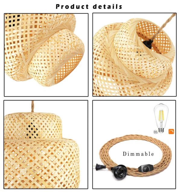 Plug in Pendant Light Rattan Hanging Lights with Plug in Cord Bamboo Hanging ... - Image 4