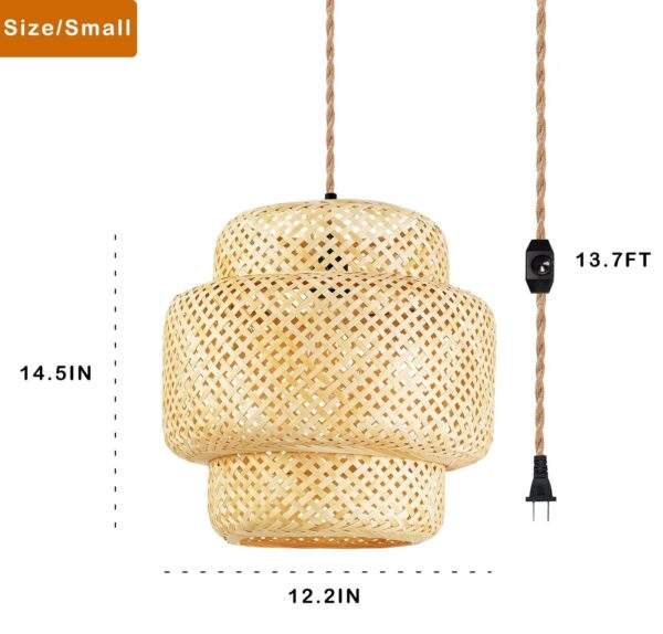 Plug in Pendant Light Rattan Hanging Lights with Plug in Cord Bamboo Hanging ... - Image 5