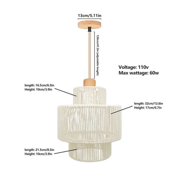 Plug in Pendant Light with Hand Woven Rattan Lampshade, Boho Pendant Light Fixtu - Image 5