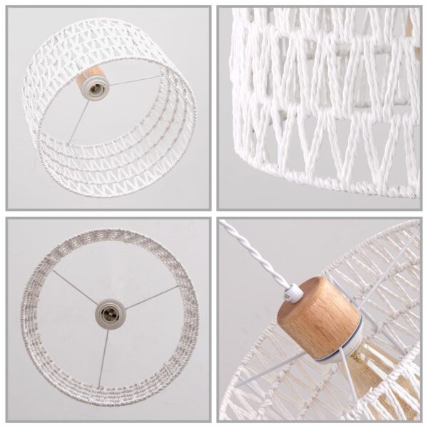 Plug in Pendant Light with Hand Woven Rattan Lampshade, Hanging Lamp with 15 ... - Image 6