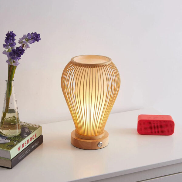 Portable - Battery Powered Hand Woven Natural Bamboo Rattan Table Lamp