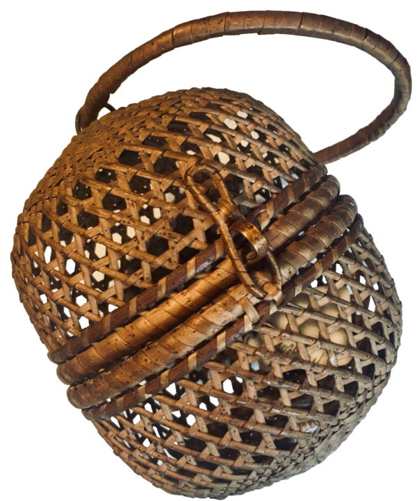 Rare Antique or Vintage Hand Woven Yarn Ball Holder Basket - Image 3