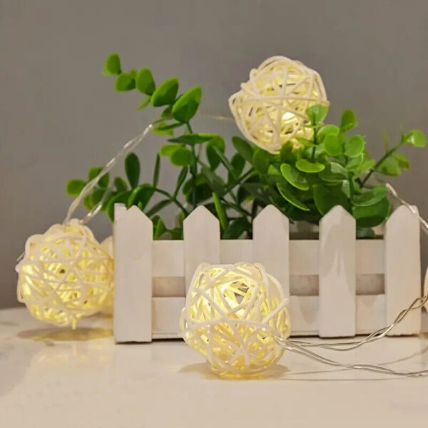 Rattan Ball LED String Lights Mains Powered Wooden Decorative Wedding Party - Image 4