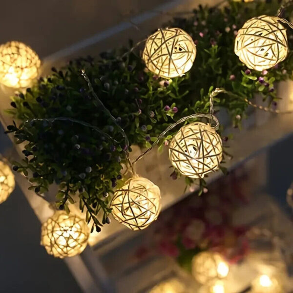 Rattan Ball LED String Lights Mains Powered Wooden Decorative Wedding Party - Image 5