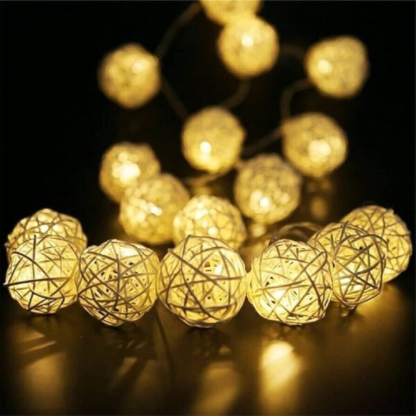 Rattan Ball LED String Lights Mains Powered Wooden Decorative Wedding Party