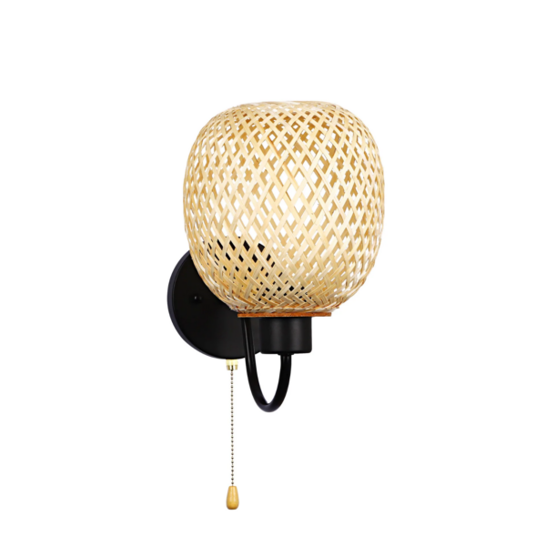 Rattan Bamboo Wall Sconce Light Fixture Vintage Bedside Dining Room Bedroom Lamp - Image 5