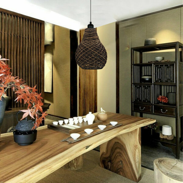 Rattan Basket Ceiling Pendant Light Shade in a Modern Home Natural Wicker Finish - Image 2