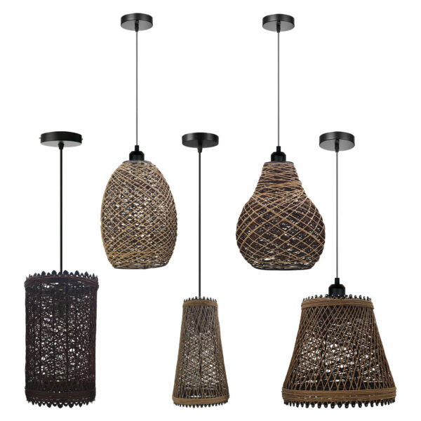 Rattan Basket Ceiling Pendant Light Shade in a Modern Home Natural Wicker Finish