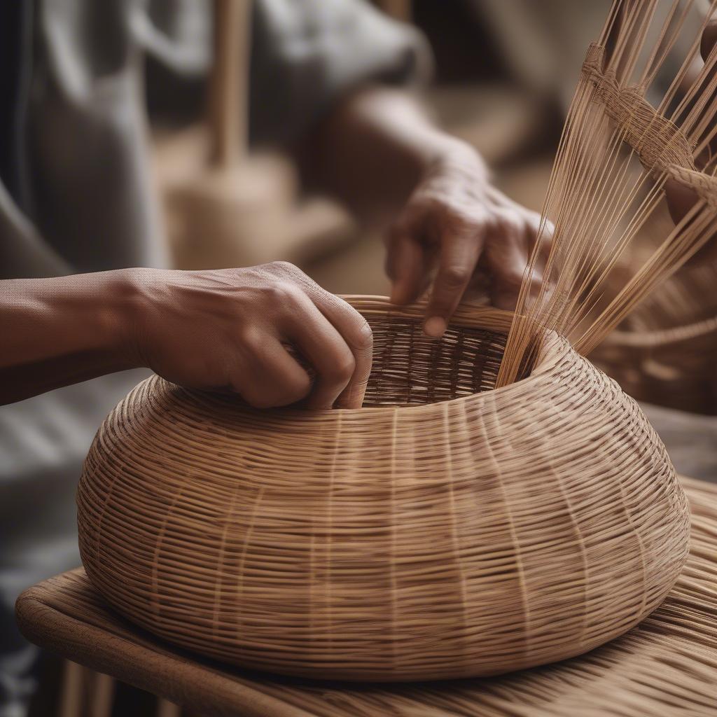 Traditional Rattan Basket Weaving Process