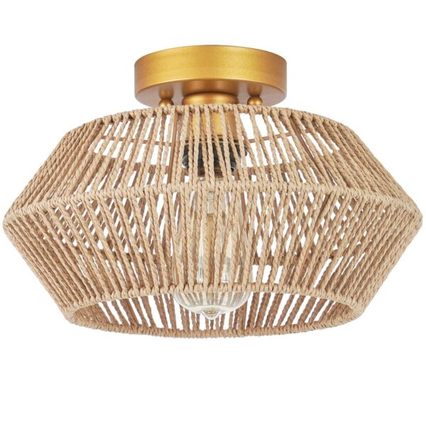 Rattan Ceiling Light Fixture Boho Ceiling Flush Mount Ceiling Lamp Hand-Made ...