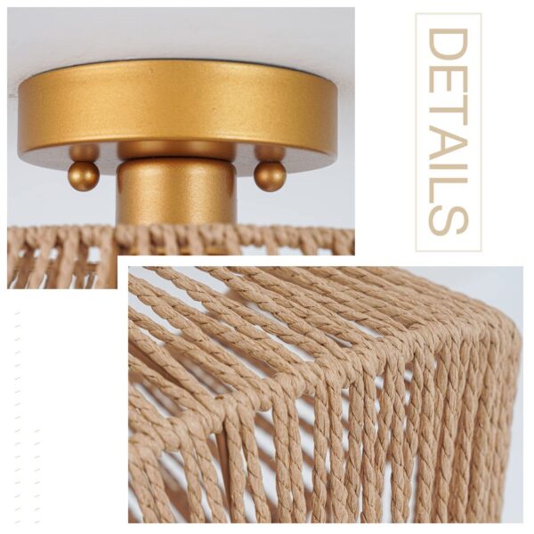 Rattan Ceiling Light Fixture Boho Ceiling Flush Mount Ceiling Lamp Hand-Made ... - Image 5