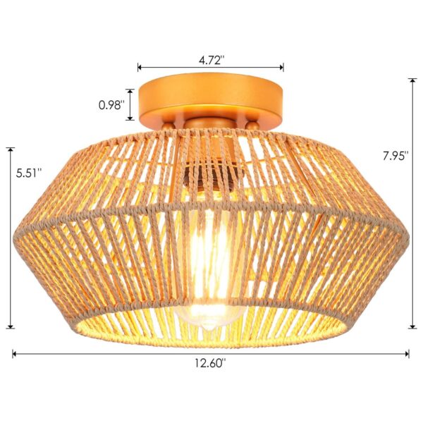 Rattan Ceiling Light Fixture Boho Ceiling Flush Mount Ceiling Lamp Hand-Made ... - Image 6