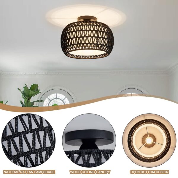 Rattan Ceiling Light Fixtures, Hand-woven Boho Flush Mount Ceiling Light, Han... - Image 3