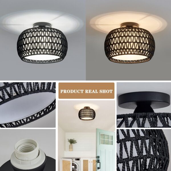 Rattan Ceiling Light Fixtures, Hand-woven Boho Flush Mount Ceiling Light, Han... - Image 5