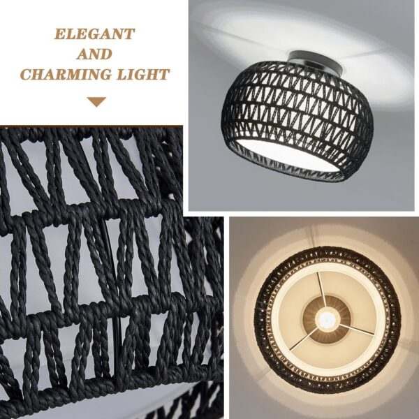 Rattan Ceiling Light Fixtures, Hand-woven Boho Flush Mount Ceiling Light, Han... - Image 6