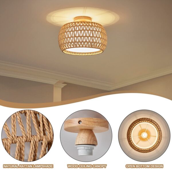 Rattan Ceiling Light Fixtures, Hand-Woven Boho Flush Mount Ceiling Light, Han... - Image 3