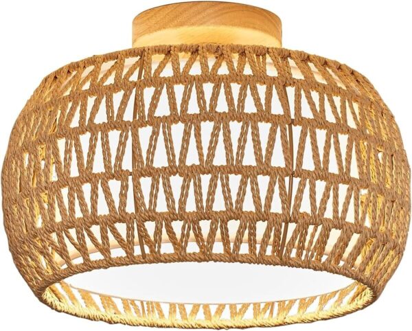  Rattan Ceiling Light Fixtures, Hand-Woven Boho Flush Mount Ceiling Yellow - Image 6