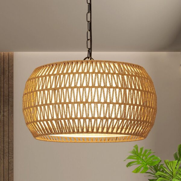 Rattan Farmhouse Chandelier Light Fixtures, 5-Lights Boho Large Pendant Light...