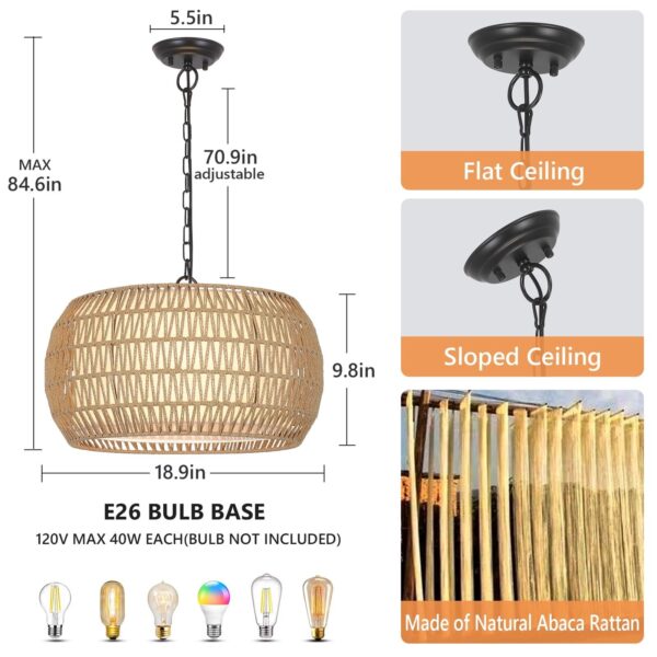 Rattan Farmhouse Chandelier Light Fixtures, 5-Lights Boho Large Pendant Light... - Image 4