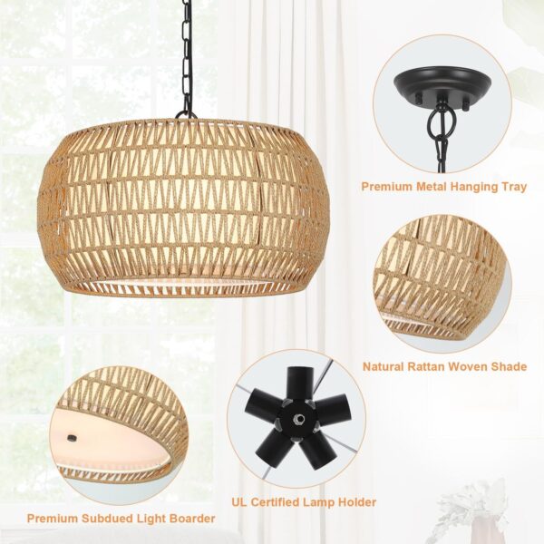 Rattan Farmhouse Chandelier Light Fixtures, 5-Lights Boho Large Pendant Light... - Image 6